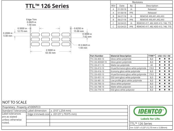 0.50" x 0.20" PCB Labels, General Purpose, Matte Tan Polyimide, TTL126, 10,000 Count pic