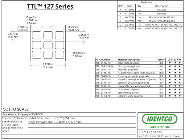 0.50" x 0.43" PCB Labels, General Purpose, Matte Tan Polyimide, TTL127, 10,000 Count pic