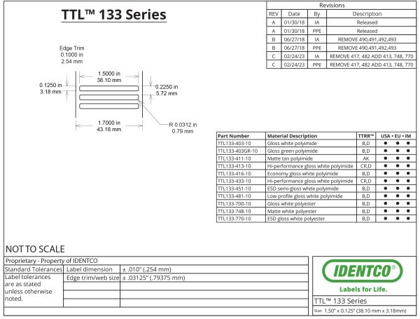 1.50" x 0.125" PCB Labels, General Purpose, Matte Tan Polyimide, TTL133, 10,000 Count pic