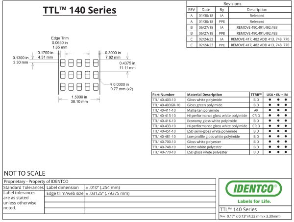 0.17" x 0.13" PCB Labels, General Purpose, Matte Tan Polyimide, TTL140, 10,000 Count pic