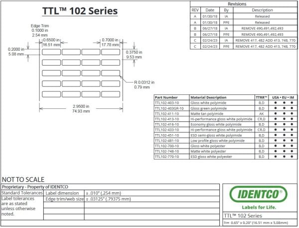 0.65" x 0.20" PCB Labels, Matte Tan Polyimide, TTL102, 10,000 Count pic