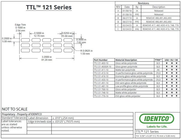 0.50" x 0.20" PCB Labels, Matte Tan Polyimide, TTL121, 10,000 Count pic
